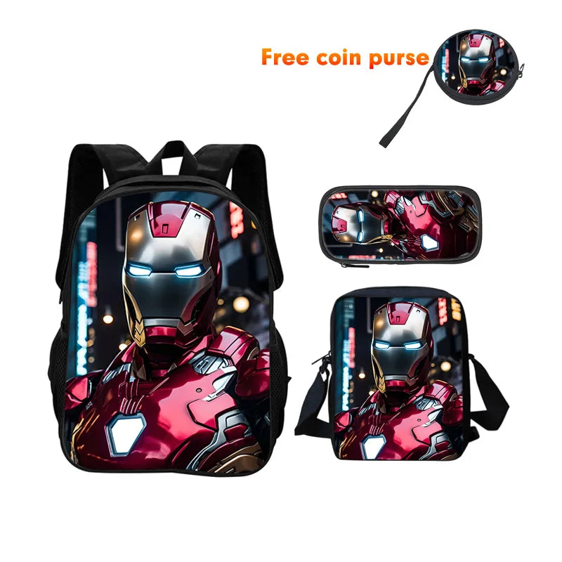 3-teiliges Avengers Iron Man Schulranzen-Set – Brustbild Neon Nachtstadt