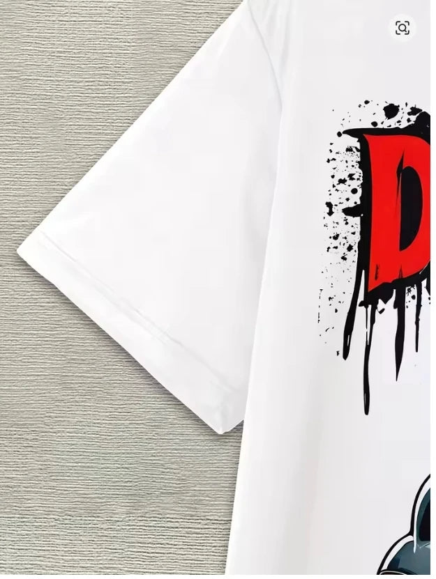 Herren T-Shirt Deadpool 3D - Kauernd Katanas Weißer Hintergrund
