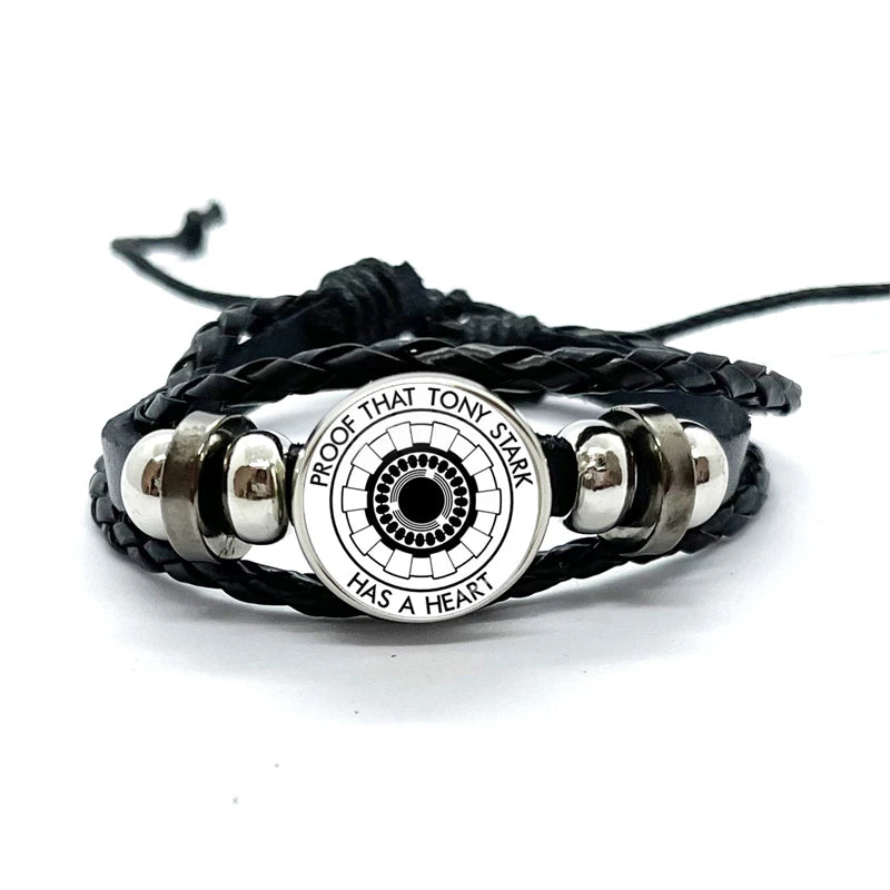 Armband Leder Tony Stark Arc Reaktor - Schwarz mit weißen Punkten