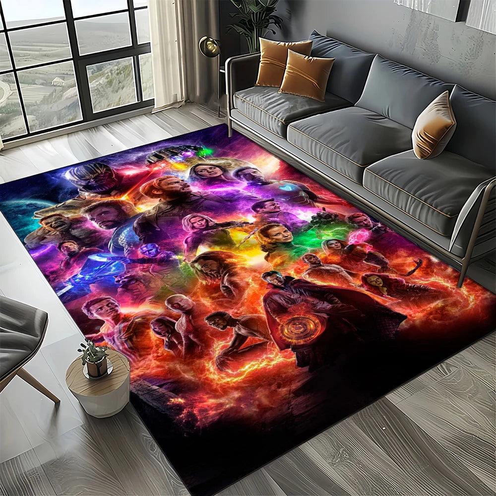 3D Avengers Teppich - Violette Flammen-Silhouette Design