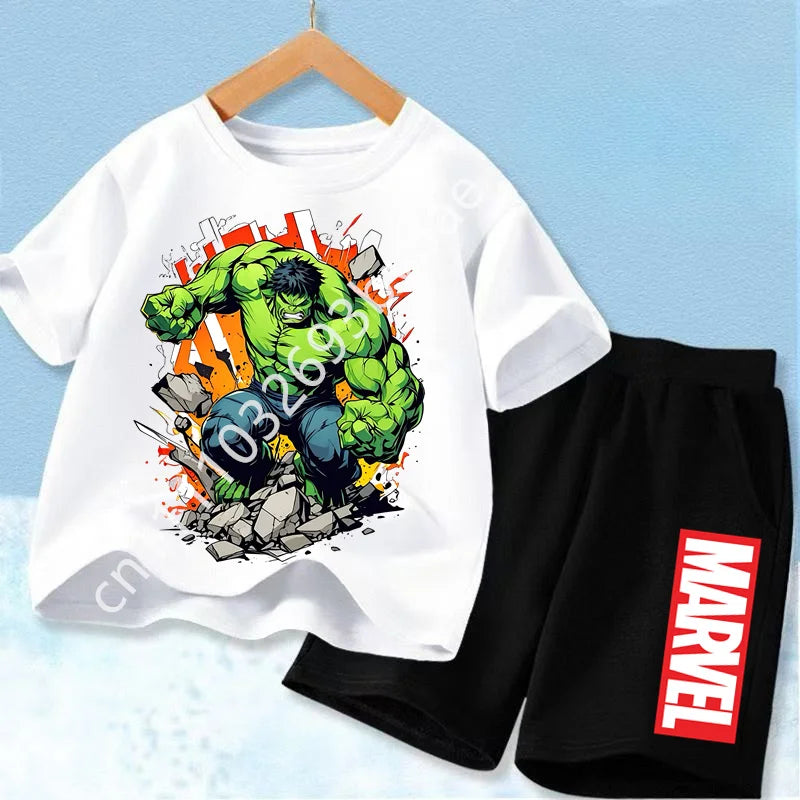 T-Shirt Avengers Hulk Kinder - Weißes Set Schwarze Shorts
