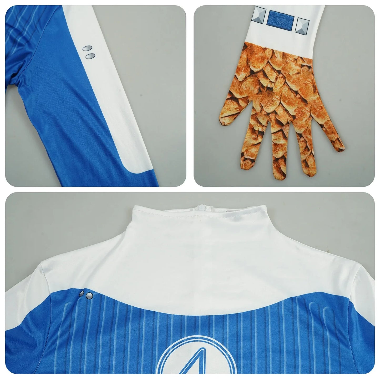 Fantastic Four Ben Grimm Kostüm - Blauer Overall mit Felsen-Effekt-Handschuhen