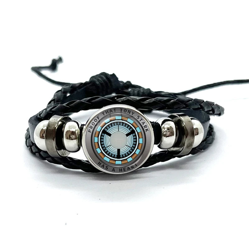 Armband Leder Tony Stark Arc Reaktor - Schwarz Türkis-Dreiecke