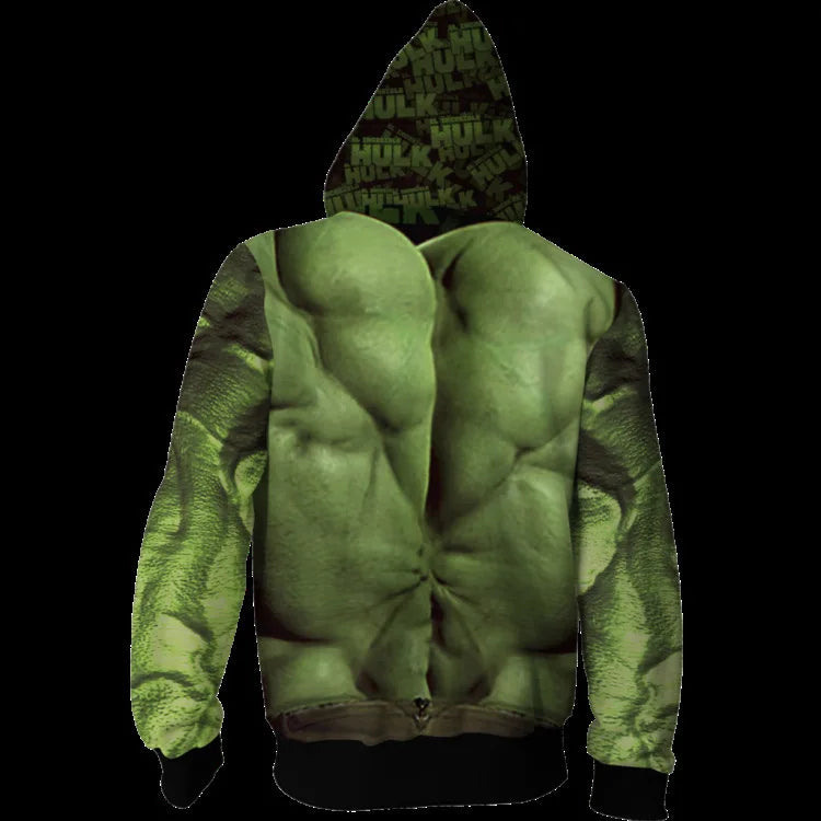 Hulk Kapuzenpullover - Muskel-Torso-Druck mit Reißverschluss
