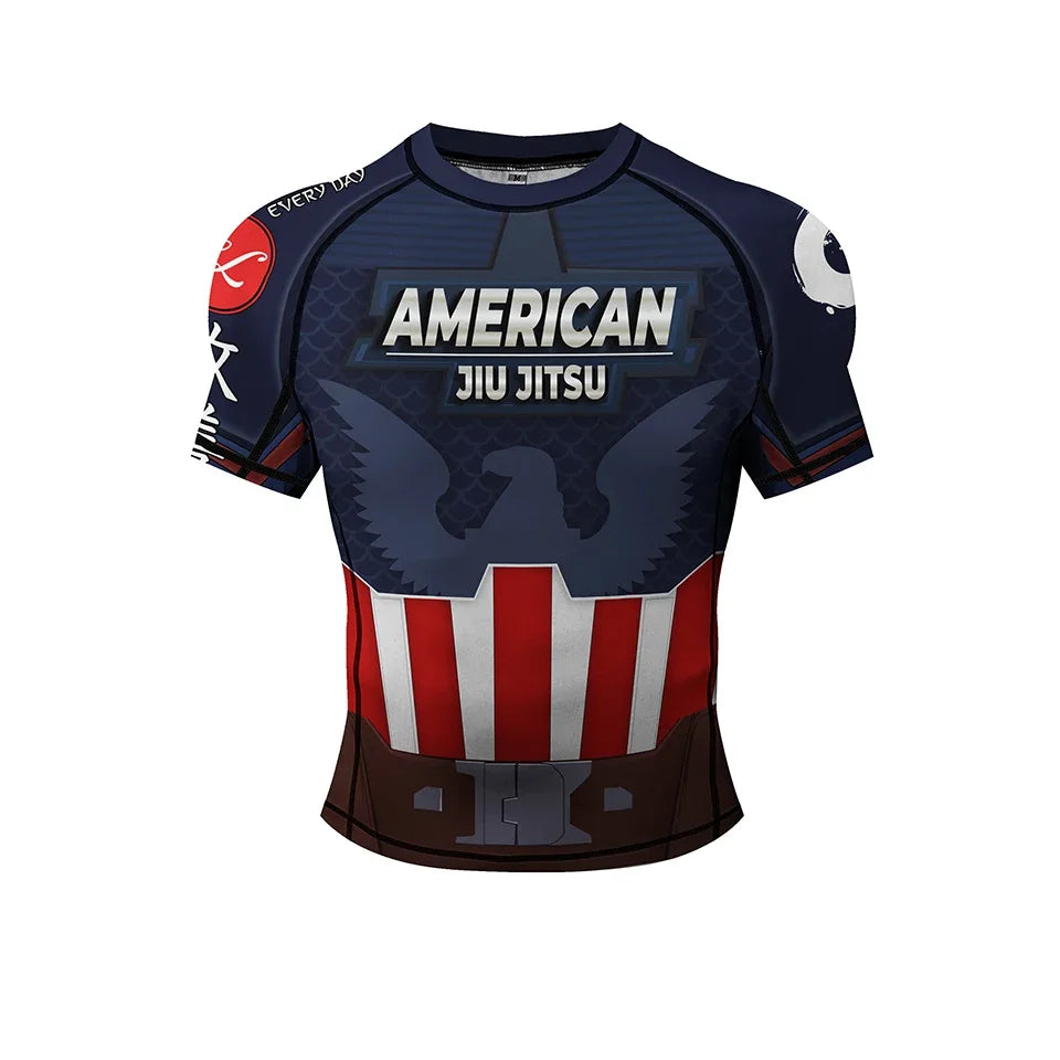T-Shirt Jiu-Jitsu Captain America – Kurzärmelig, Schild und Adler