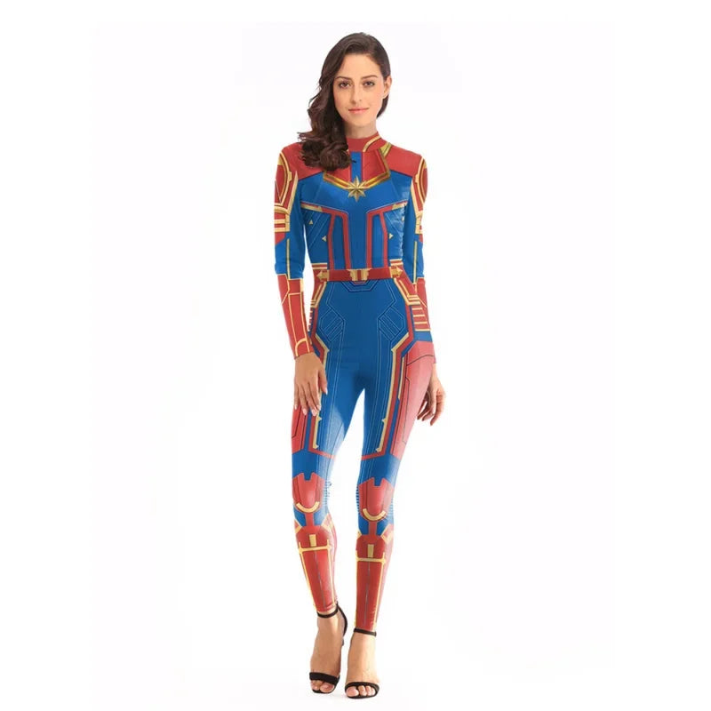 Captain Marvel Kostüm - Blau-Roter Overall mit goldenem Stern