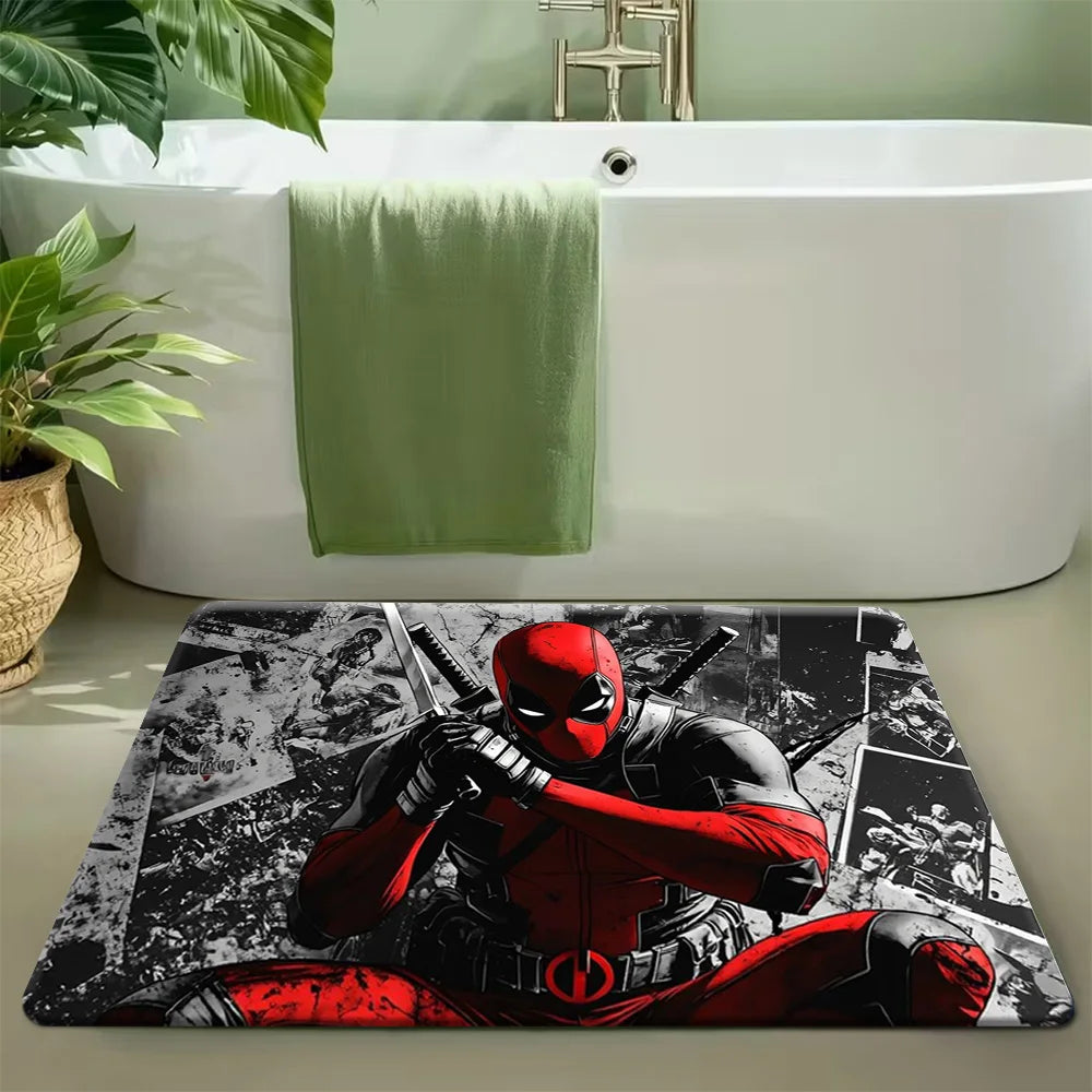 Deadpool Badematte - Katana Comic Hintergrund Schwarz Weiß Rot