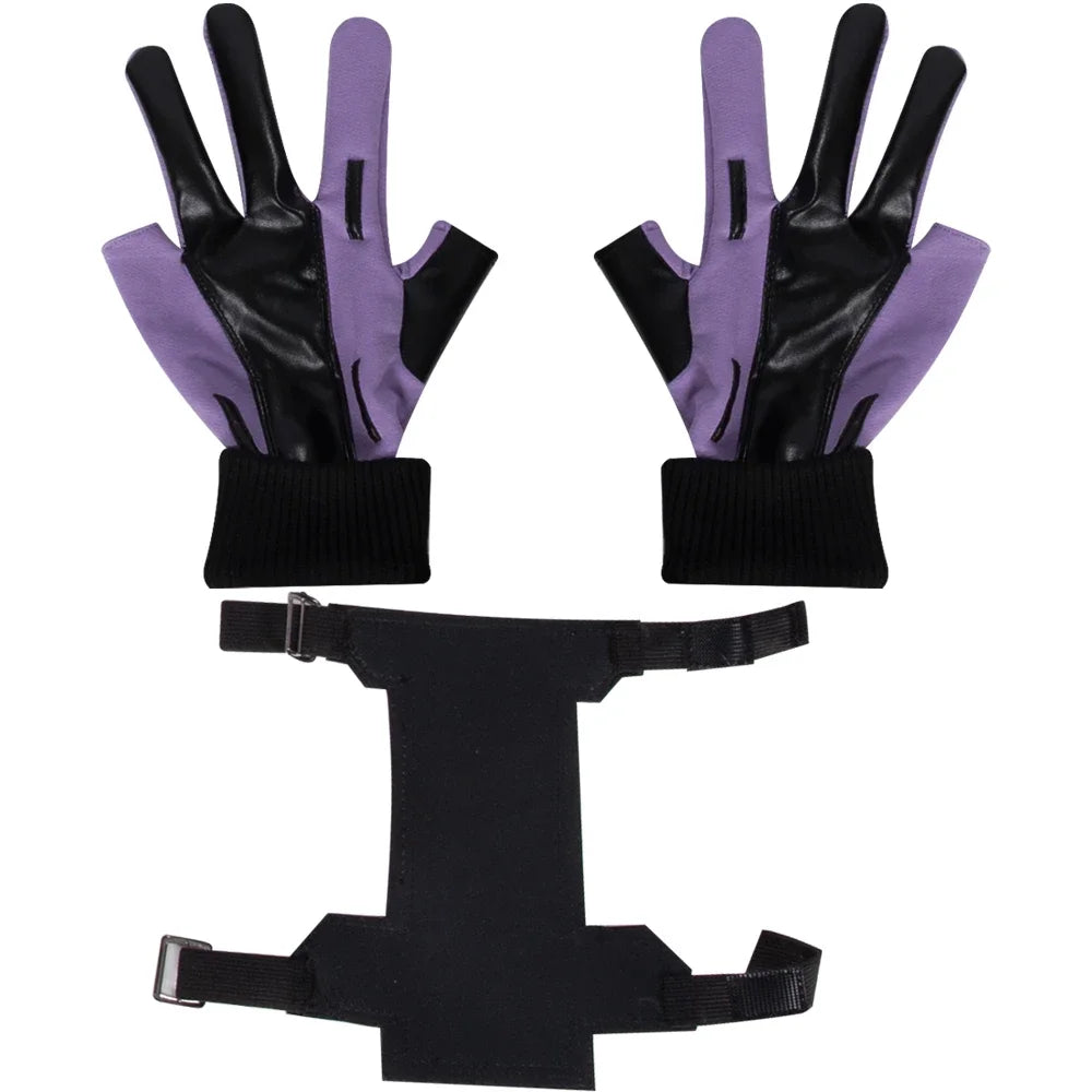 Kate Bishop Handschuhe und Armband – Violettes und Schwarzes Leder