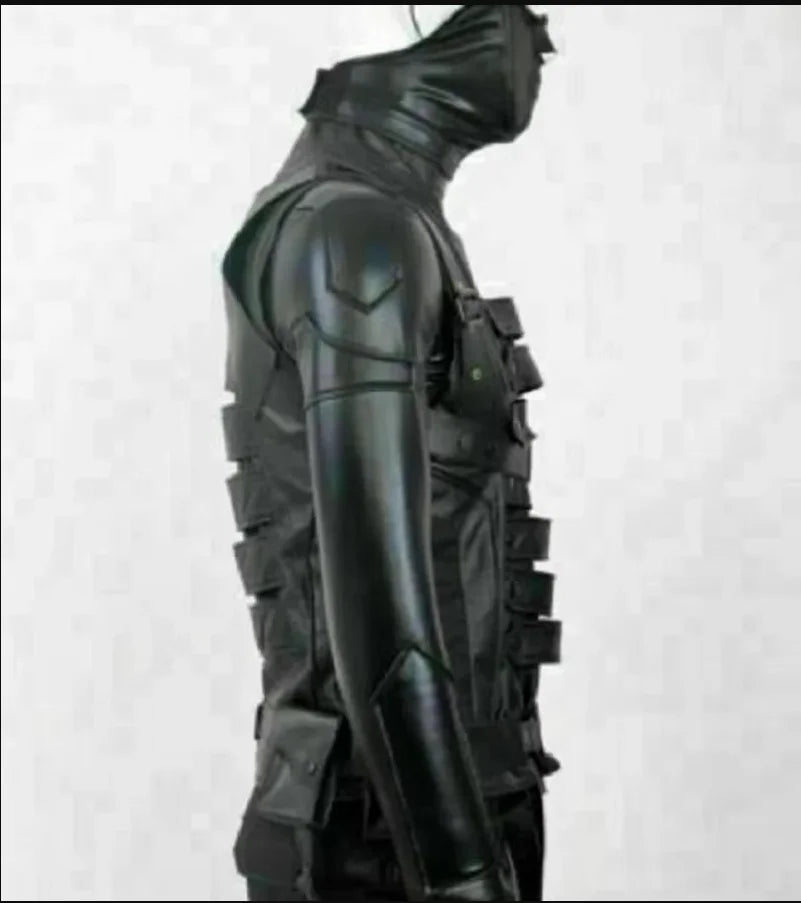 Winter Soldier Kostüm - Schwarzer Jumpsuit mit Metallarm und rotem Stern