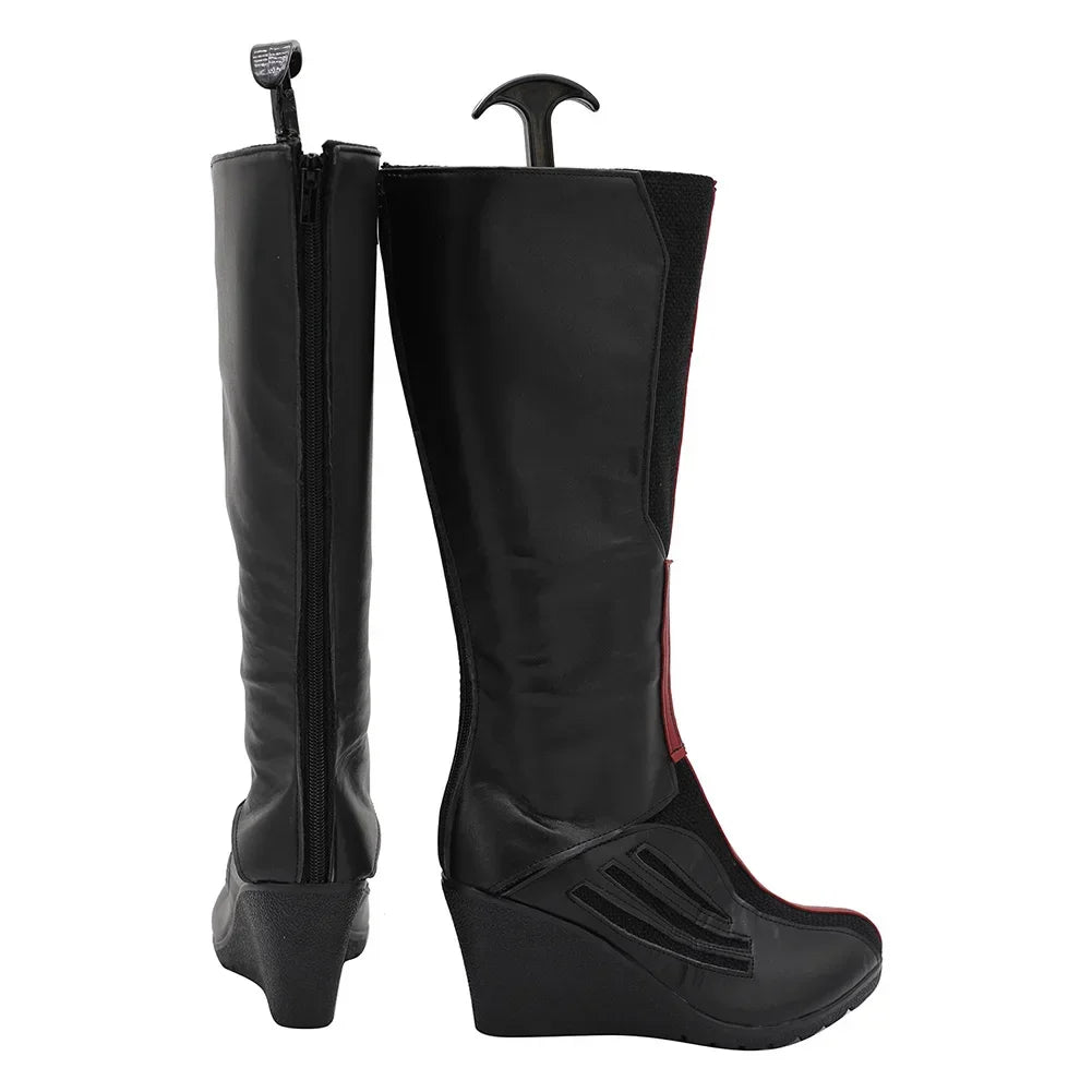 Scarlet Witch Stiefel - Schwarzes und rotes Leder mit Keilabsatz (Herren)