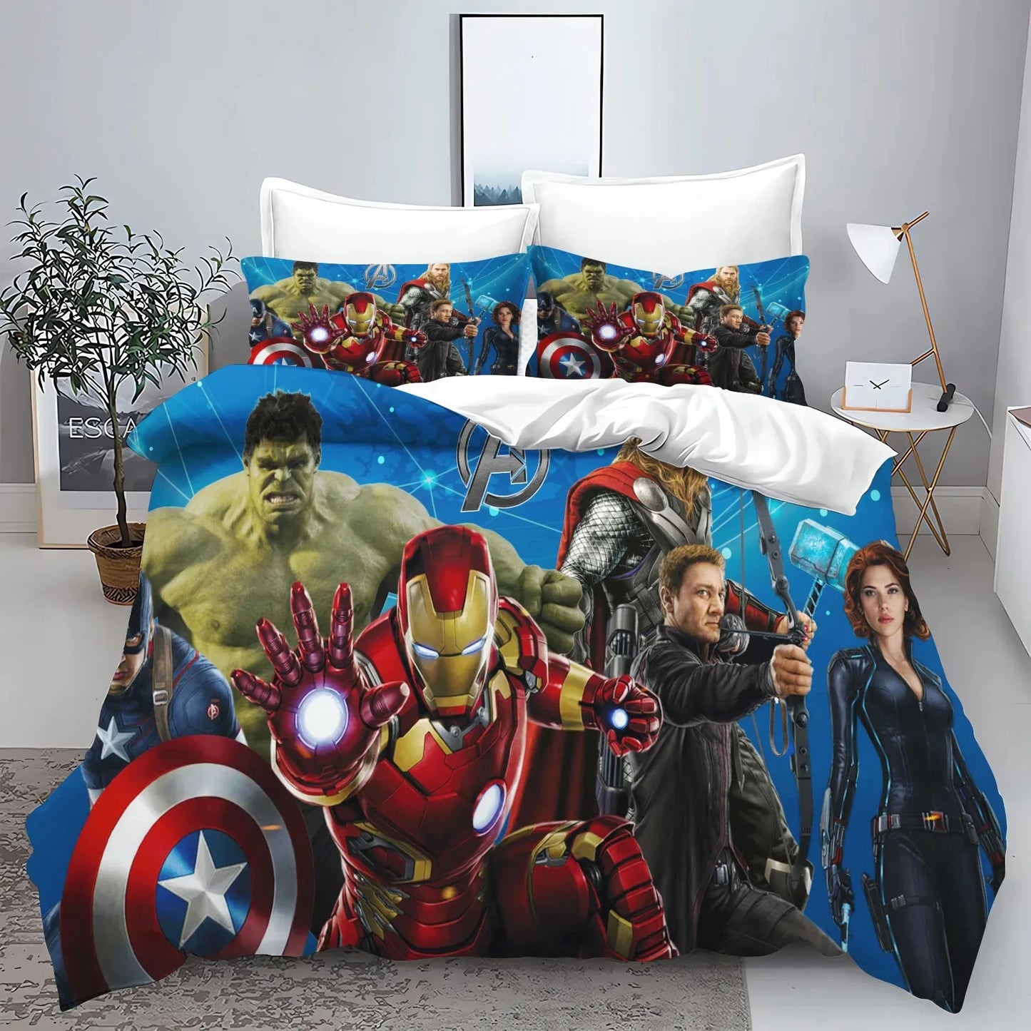 Bettbezug Avengers - Gruppe blauer Hintergrund Logo