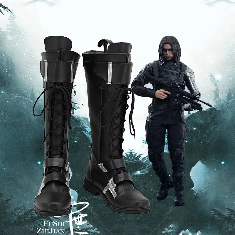 Winter Soldier Stiefel – Schwarz und Silberfarbenes Leder (Herren)