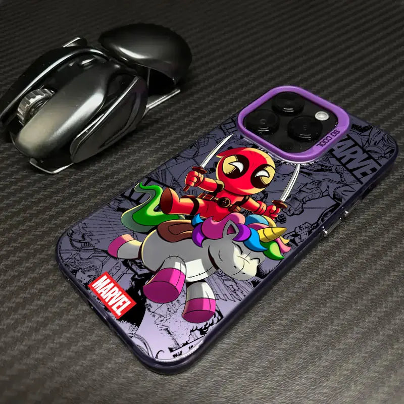 Xiaomi Hülle Avengers Deadpool - Chibi Einhorn Violetter Rand