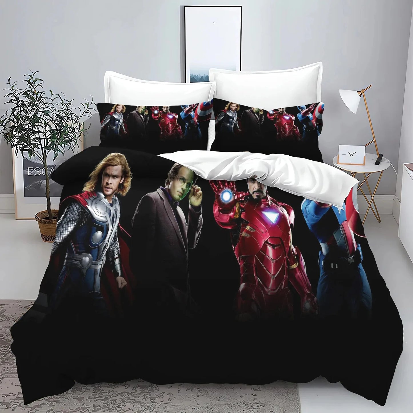 Bettbezug Avengers - Gruppe Schwarzer Hintergrund