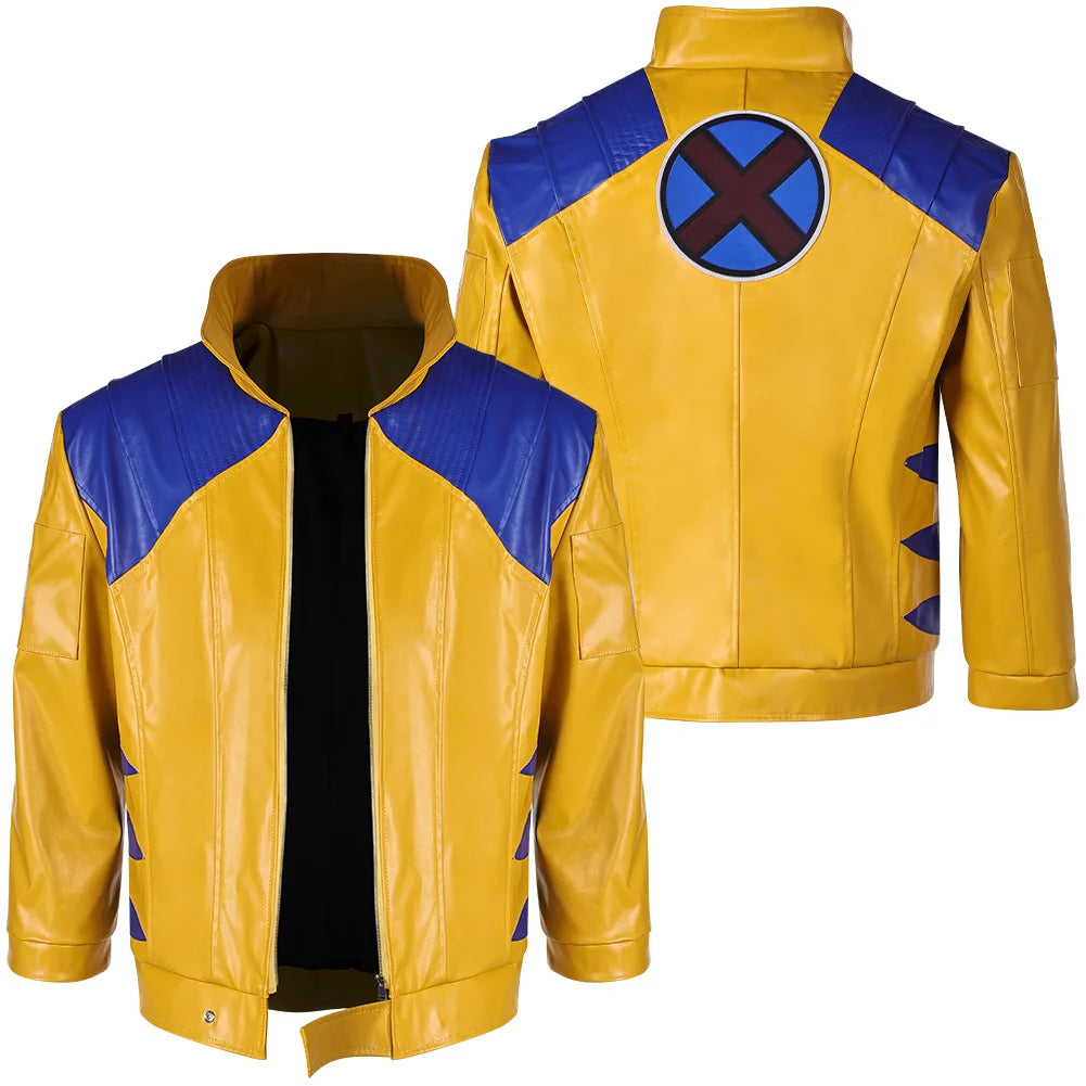 Wolverine Kostüm - Gelb-blaue Lederjacke mit Metallkrallen