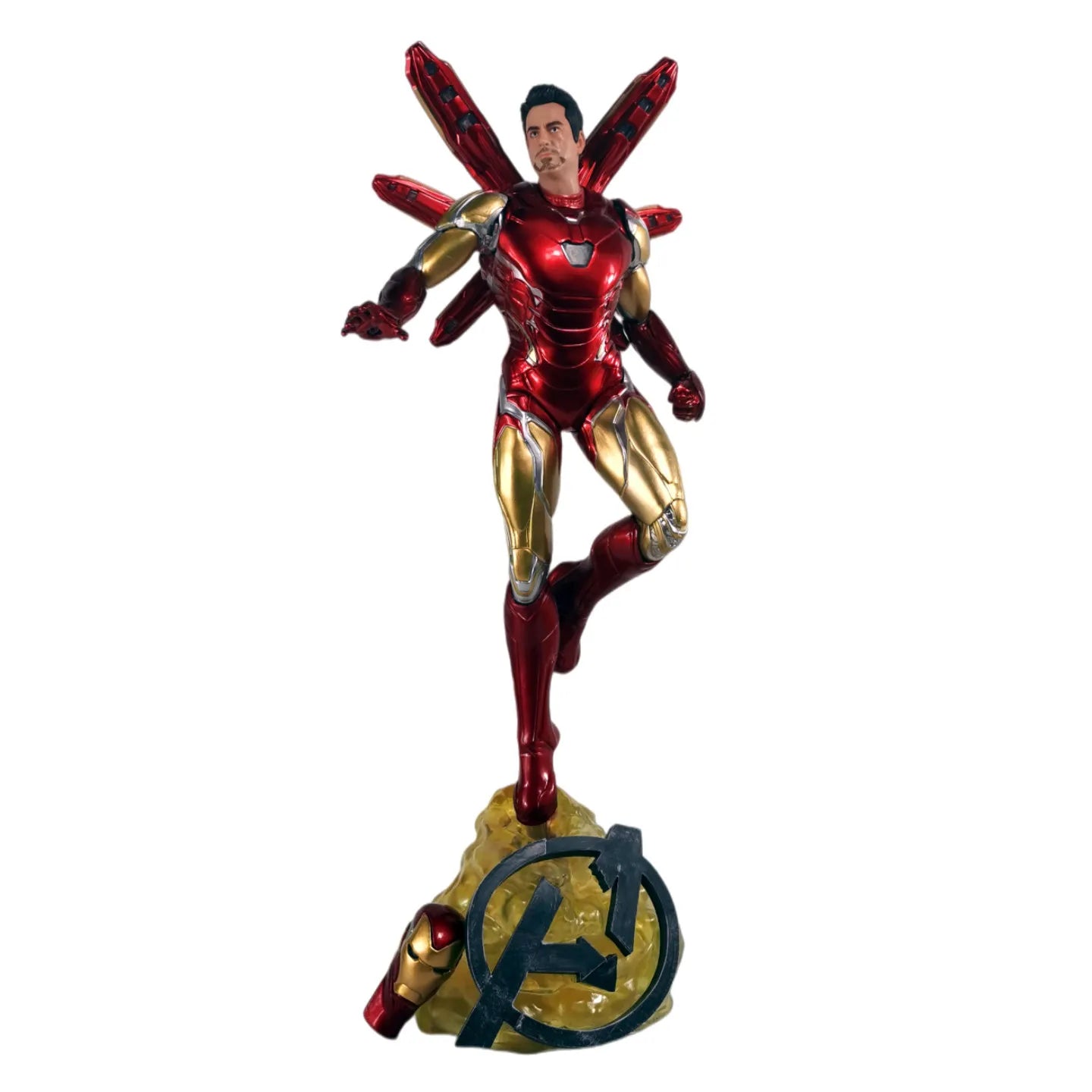 Iron Man Doppel-Kopf-LED-Statue – Avengers Nachtliche Skyline