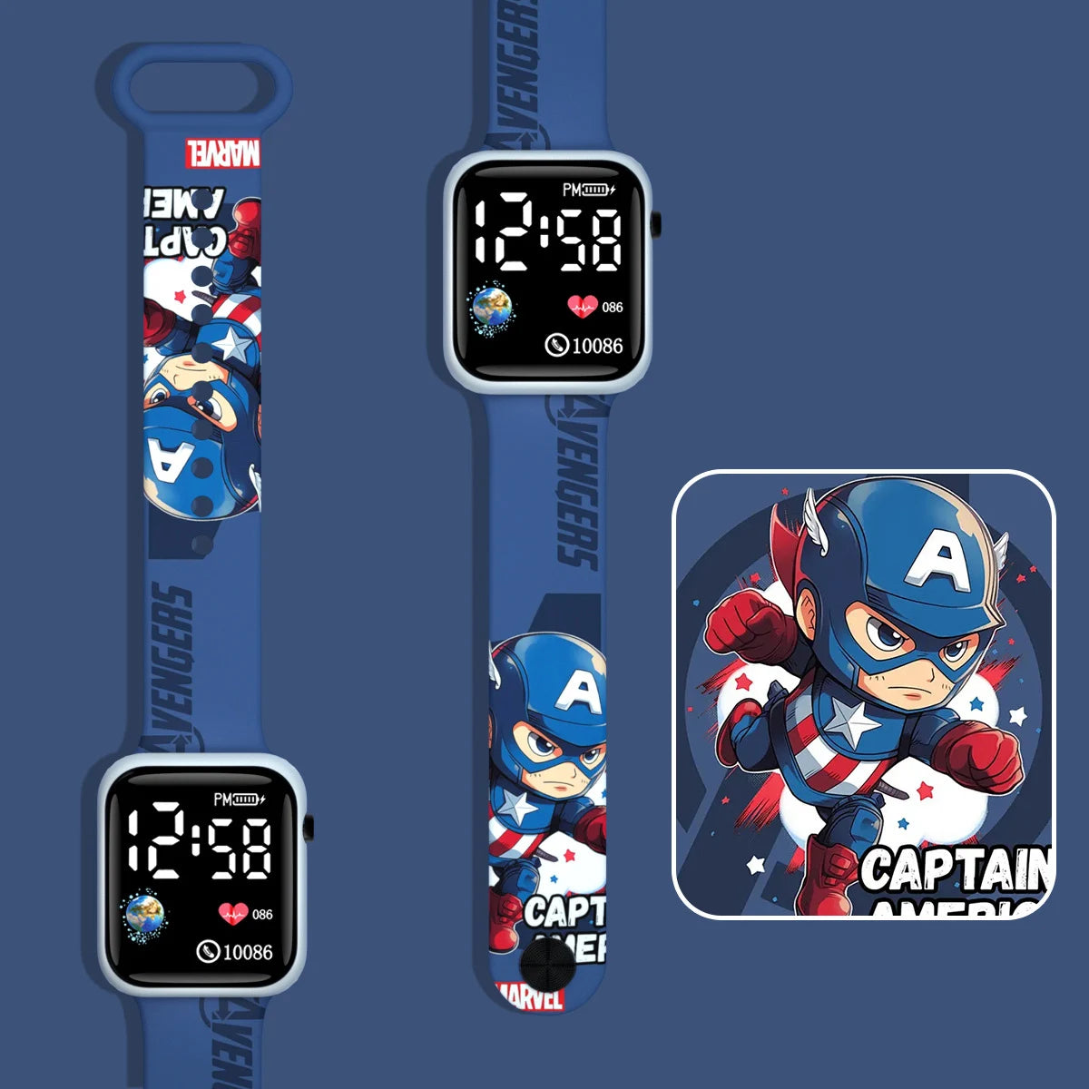 LED-Kinderuhr Captain America - Chibi Blau