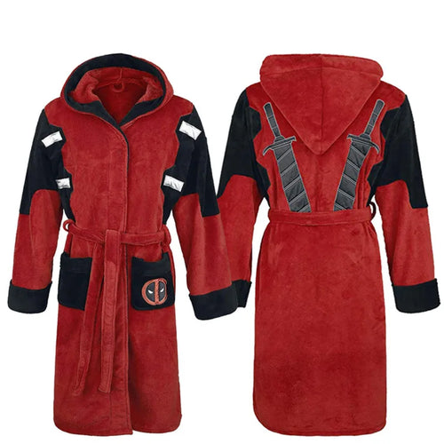 Deadpool Polarfleece Bademantel - Cosplay Kapuzenrobe mit Katana-Schwertern
