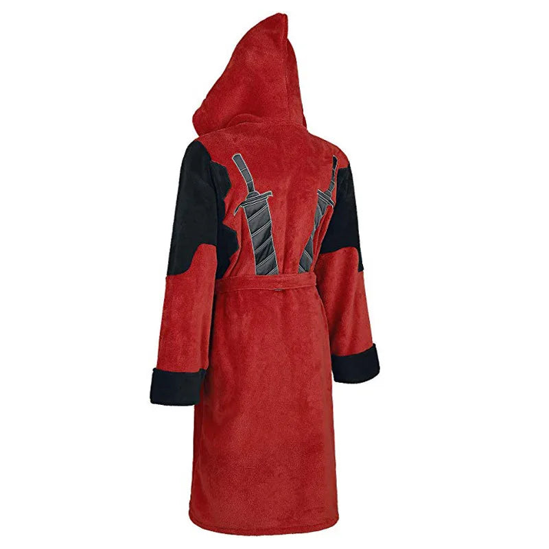 Deadpool Polarfleece Bademantel - Cosplay Kapuzenrobe mit Katana-Schwertern