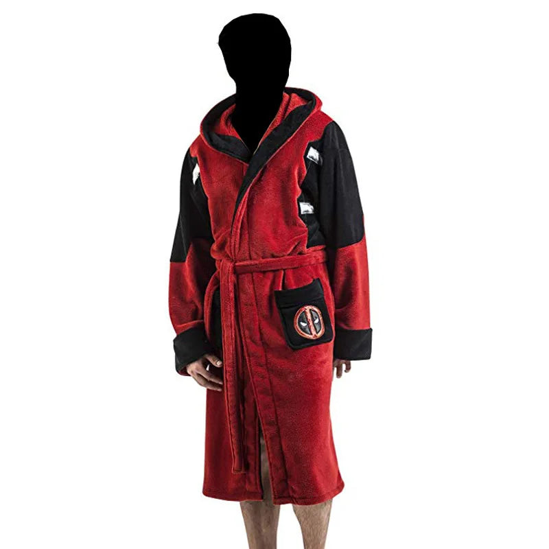 Deadpool Polarfleece Bademantel - Cosplay Kapuzenrobe mit Katana-Schwertern
