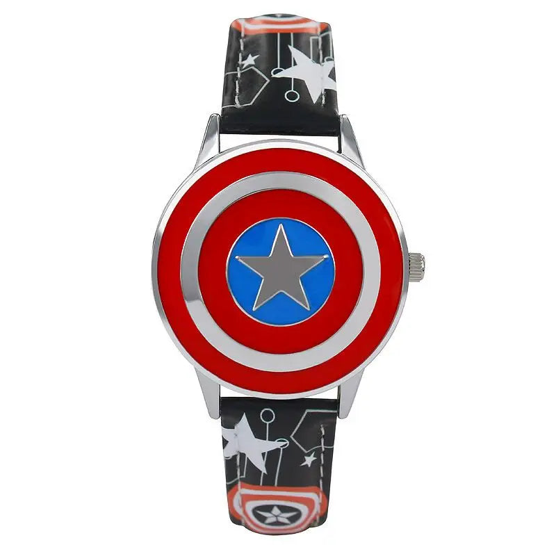 Kinderuhr Avengers Captain America - Schwarzes Armband mit Sternenmuster