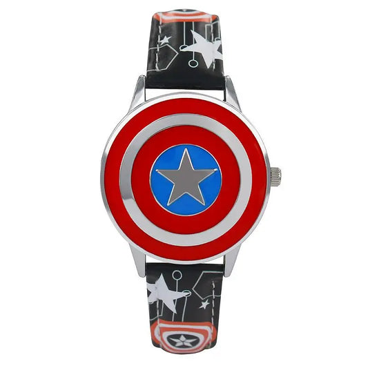 Kinderuhr Avengers Captain America - Schwarzes Armband mit Sternenmuster