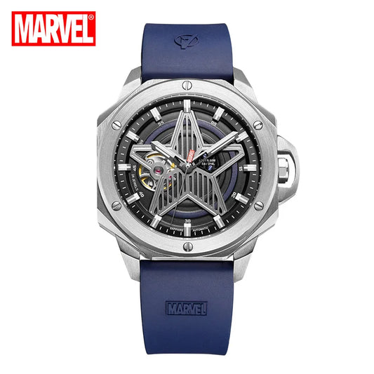 Avengers Captain America Skelettuhr - Silbernes Gehäuse Blaues Armband