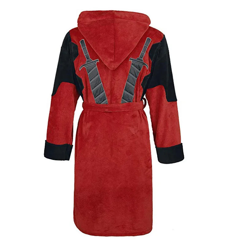 Deadpool Polarfleece Bademantel - Cosplay Kapuzenrobe mit Katana-Schwertern
