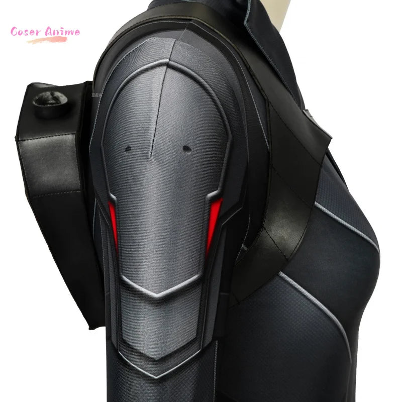 Black Widow Film Cosplay Kostüm – Schwarzer Overall Goldener Gürtel Erwachsene