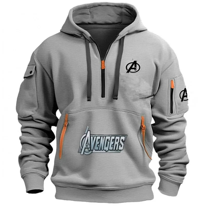 Sweatshirt mit halbem Reißverschluss Avengers für Herren – Multi-Pocket Schwarz Gelb