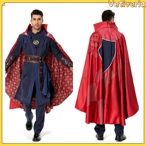 Doctor Strange Multiverse of Madness Cosplay-Kostüm – Roter Umhang, blaue Robe, Amulett, für Erwachsene
