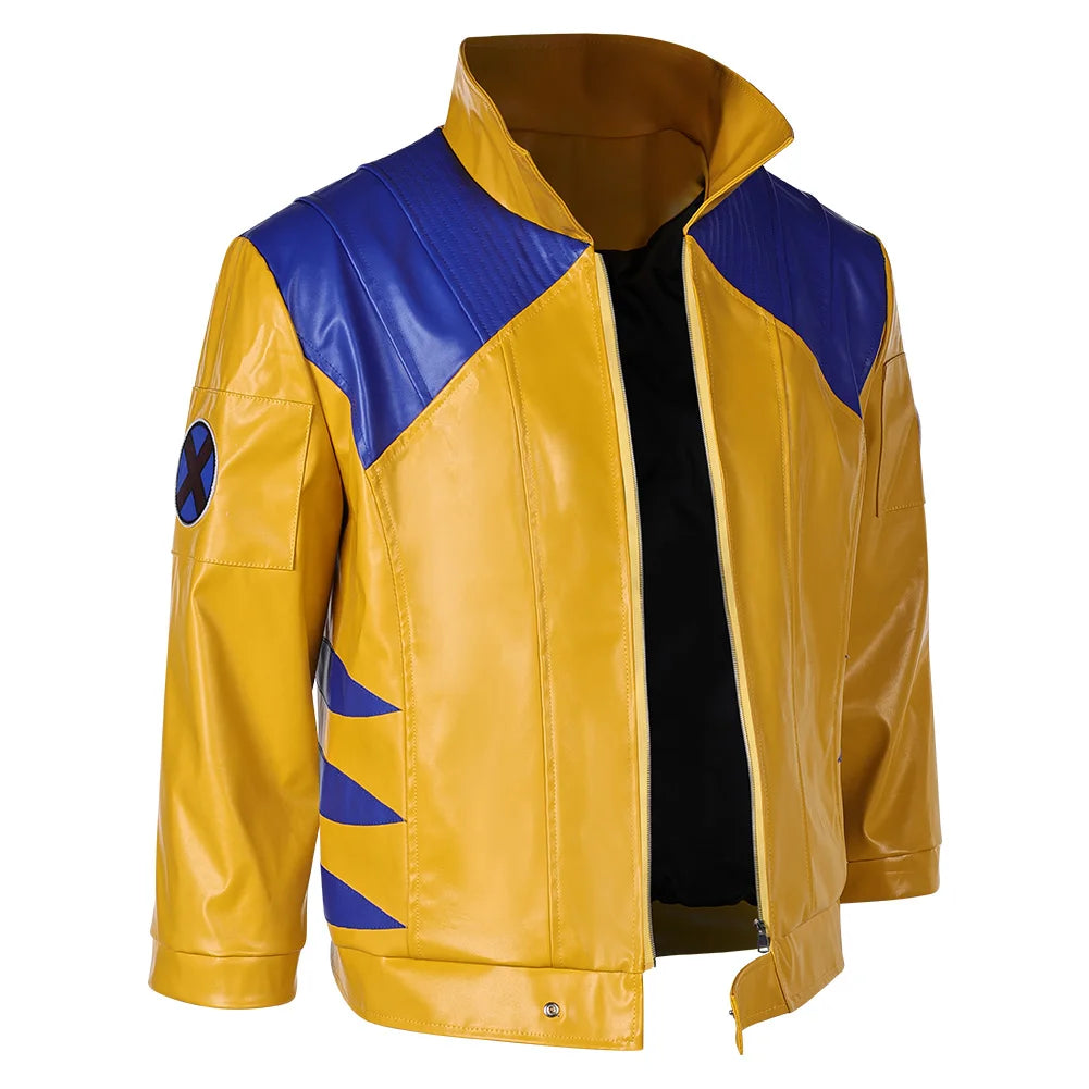 Wolverine Kostüm - Gelb-blaue Lederjacke mit Metallkrallen
