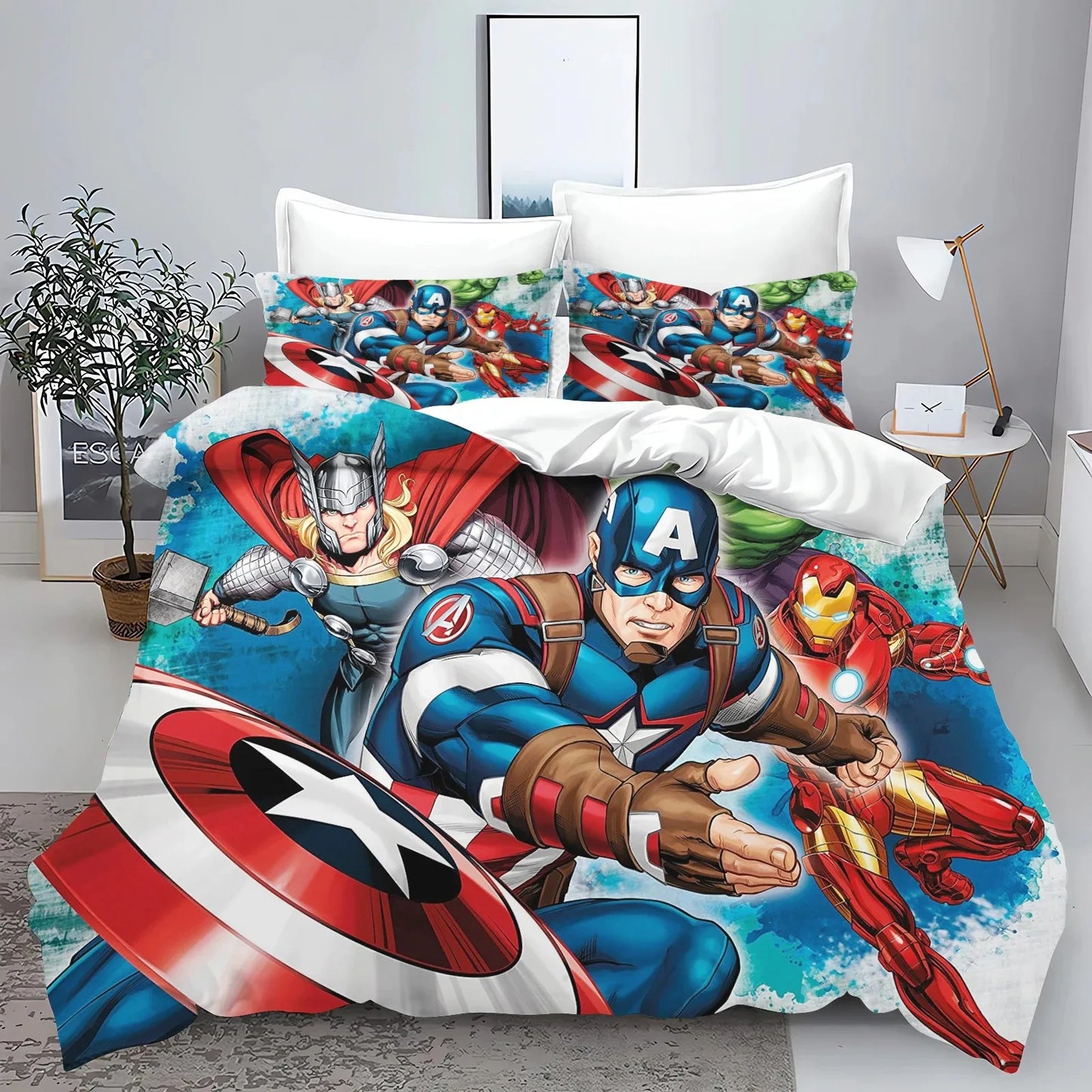 Bettwäsche Avengers – Comic Blauer Hintergrund Farbspritzer
