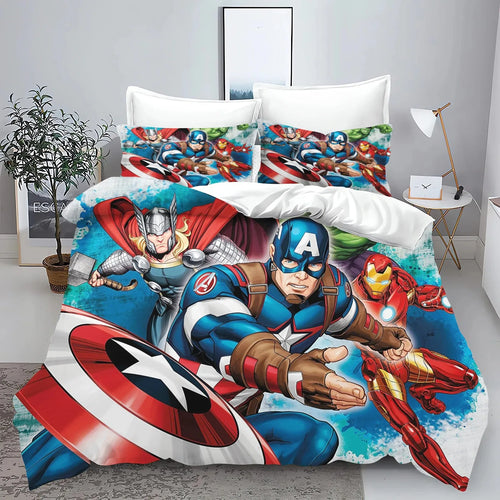 Bettwäsche Avengers – Comic Blauer Hintergrund Farbspritzer