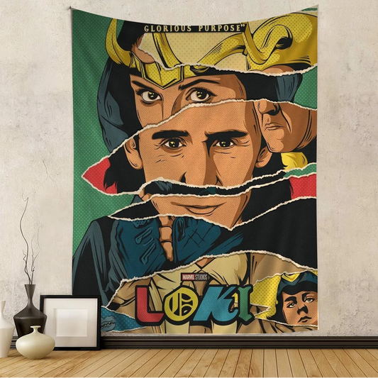 Loki-Wandteppich – Collage „Glorreiches Ziel“