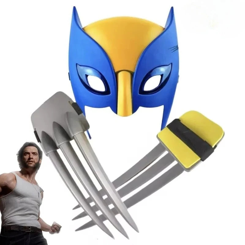 Wolverine Cosplay-Set - blau-gelbe Maske und einziehbare Krallen