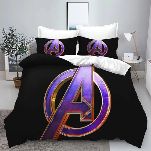 Bettbezug Avengers - Goldenes Logo Schwarzer Hintergrund