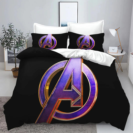 Bettbezug Avengers - Goldenes Logo Schwarzer Hintergrund