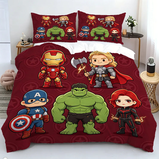 Bettbezug Chibi Avengers - Bordeauxfarbener Hintergrund