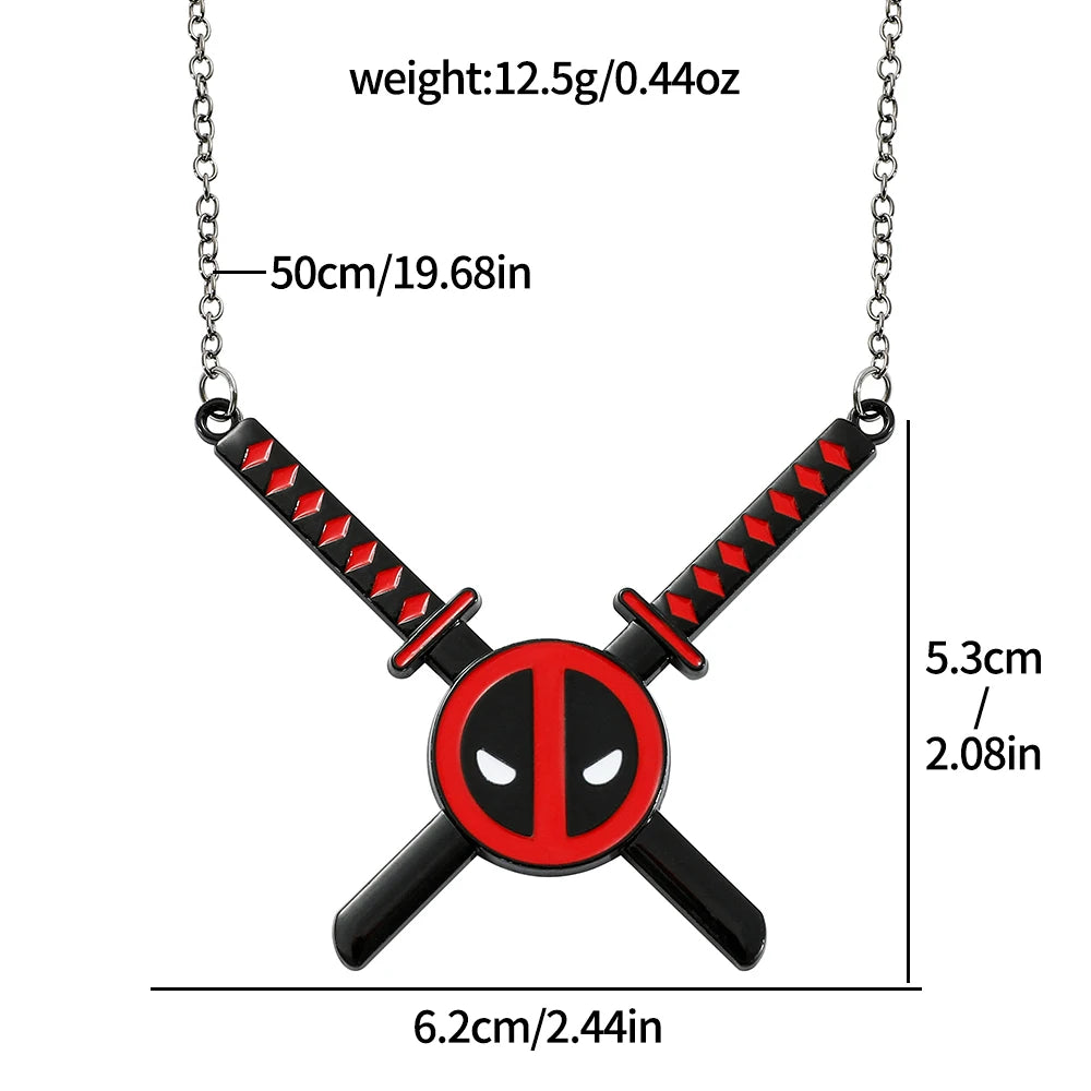 Halskette mit Deadpool-Anhänger – Rot-Schwarz Gekreuzte Katanas