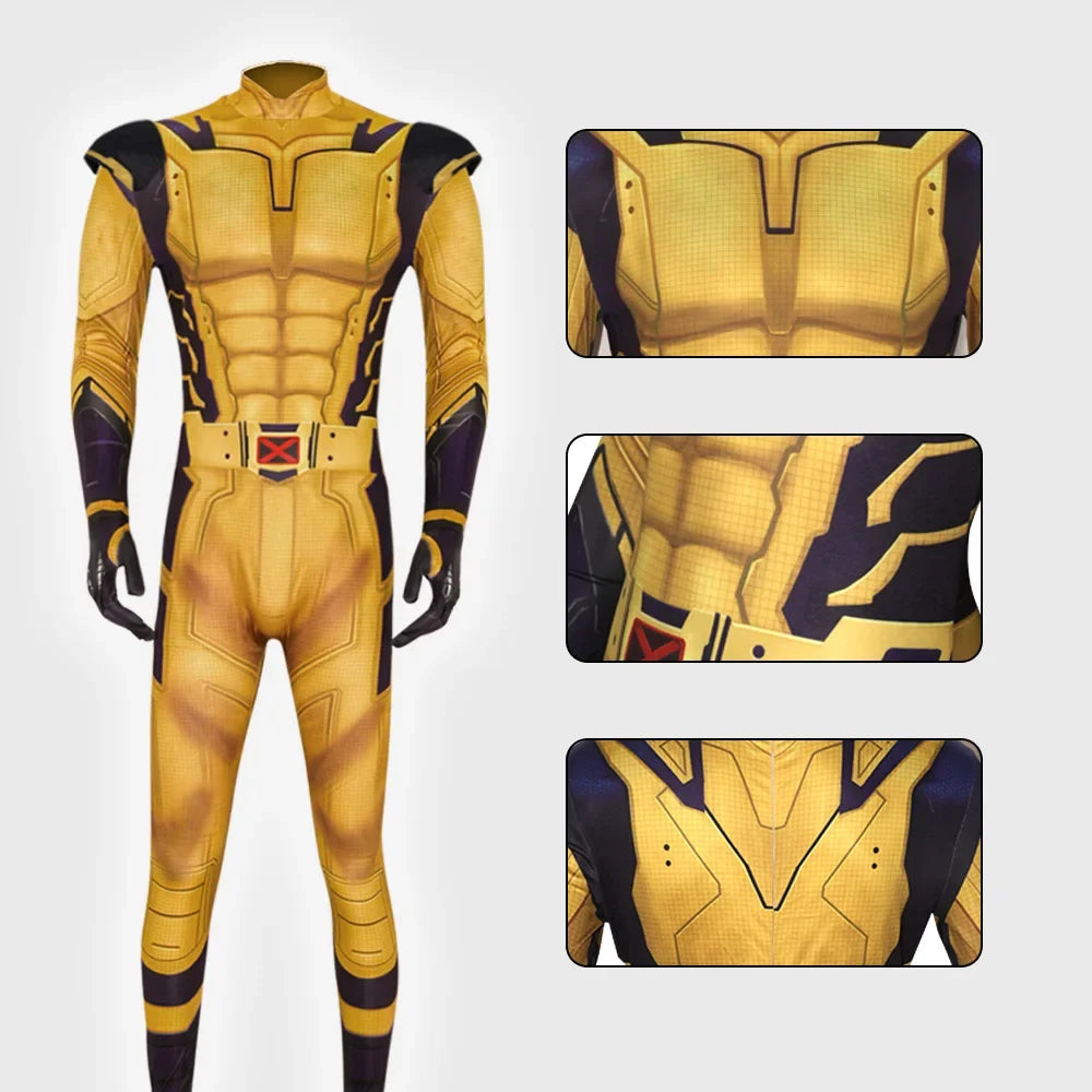 Wolverine-Kostüm - Gelb-Marineblau-Overall mit X-Gürtel