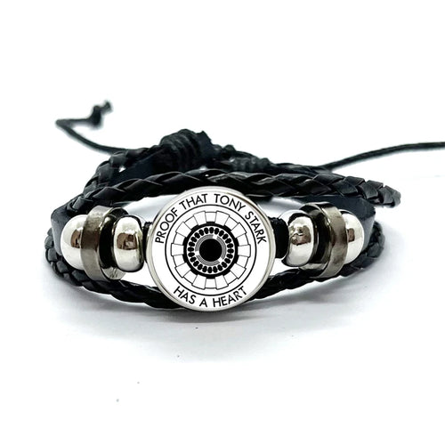 Armband Leder Tony Stark Arc Reaktor - Schwarz mit weißen Punkten