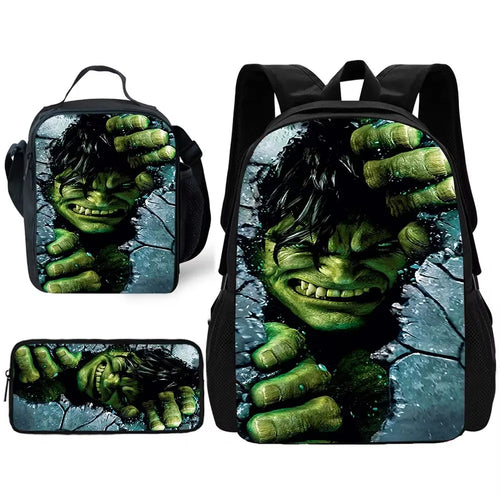 Hulk-Rucksack-Set – Gesicht, das aus der rissigen Steinmauer auftaucht