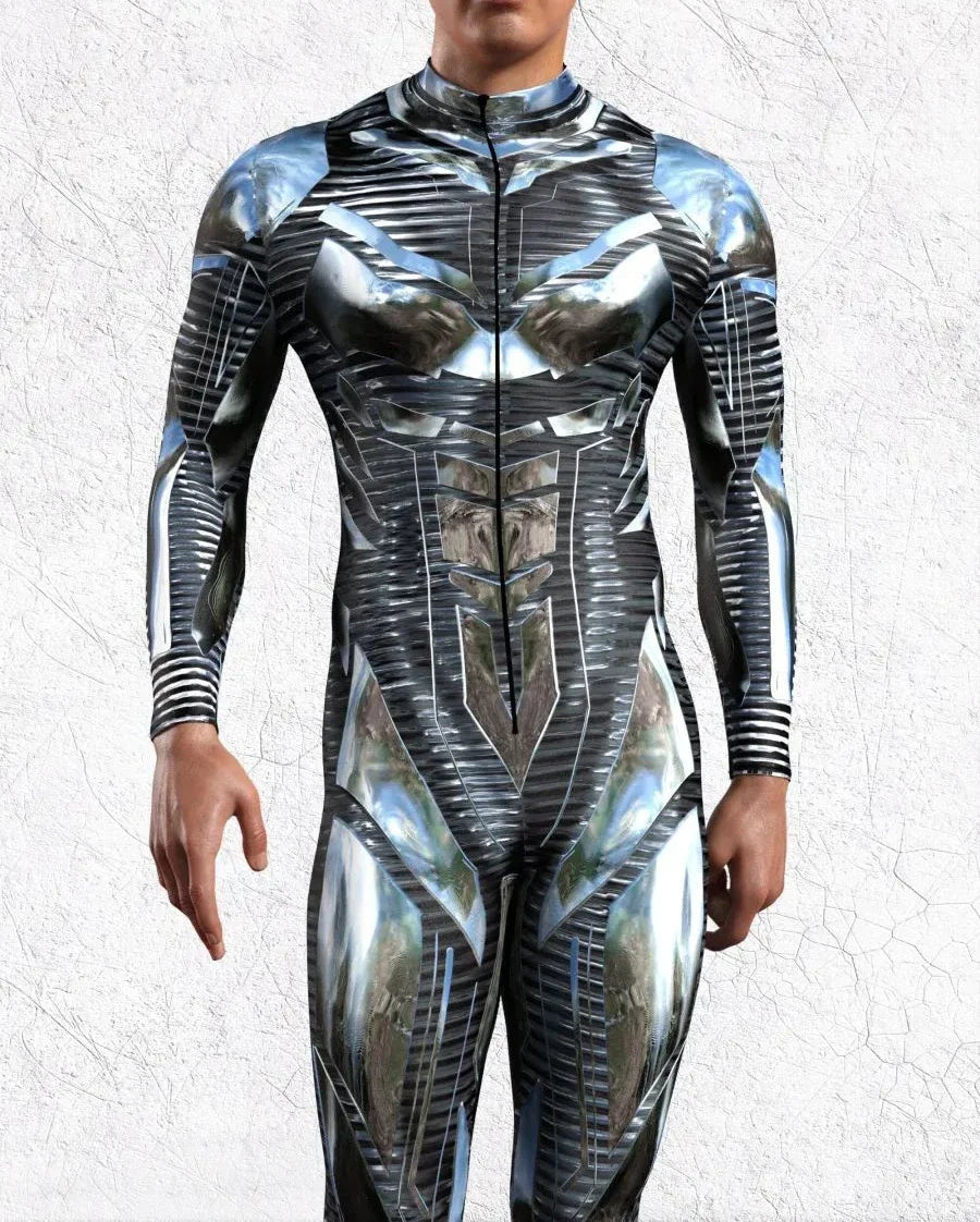 Futuristischer Overall – Schwarz-silberne Chromrüstung
