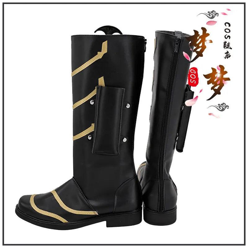 Cosplay-Stiefel Fantasy – Schwarzgoldener Zickzack (Damen)