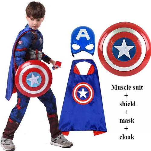 Kinderkostüm Captain America - Overall Schild Maske Umhang
