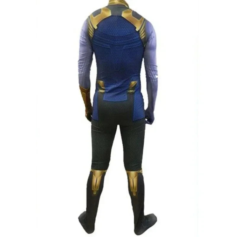 Thanos-Kostüm – blau-goldener Overall mit Handschuh
