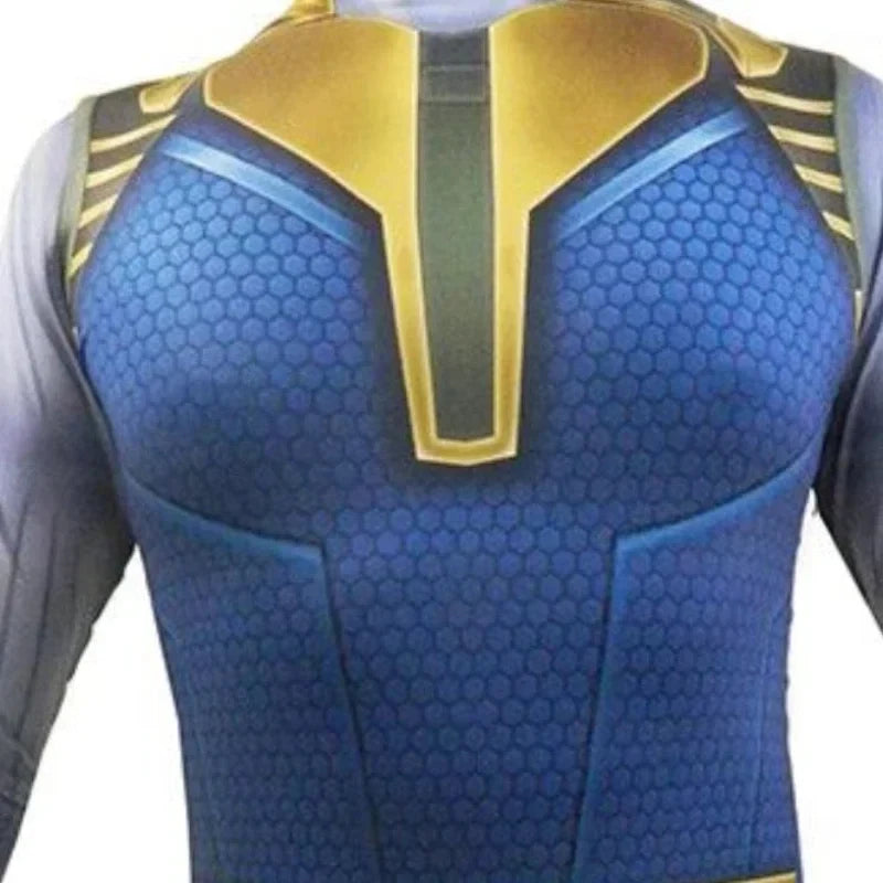 Thanos-Kostüm – blau-goldener Overall mit Handschuh