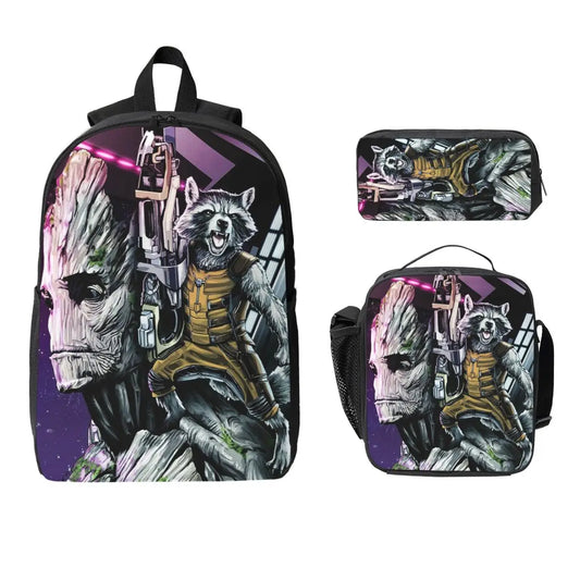 Set Rucksack Groot & Rocket Raccoon - Brotdose und Federmäppchen 3-teilig