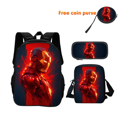 Avengers Iron Man 3-teiliges Schulranzen-Set – Flammen-Silhouette-Profil